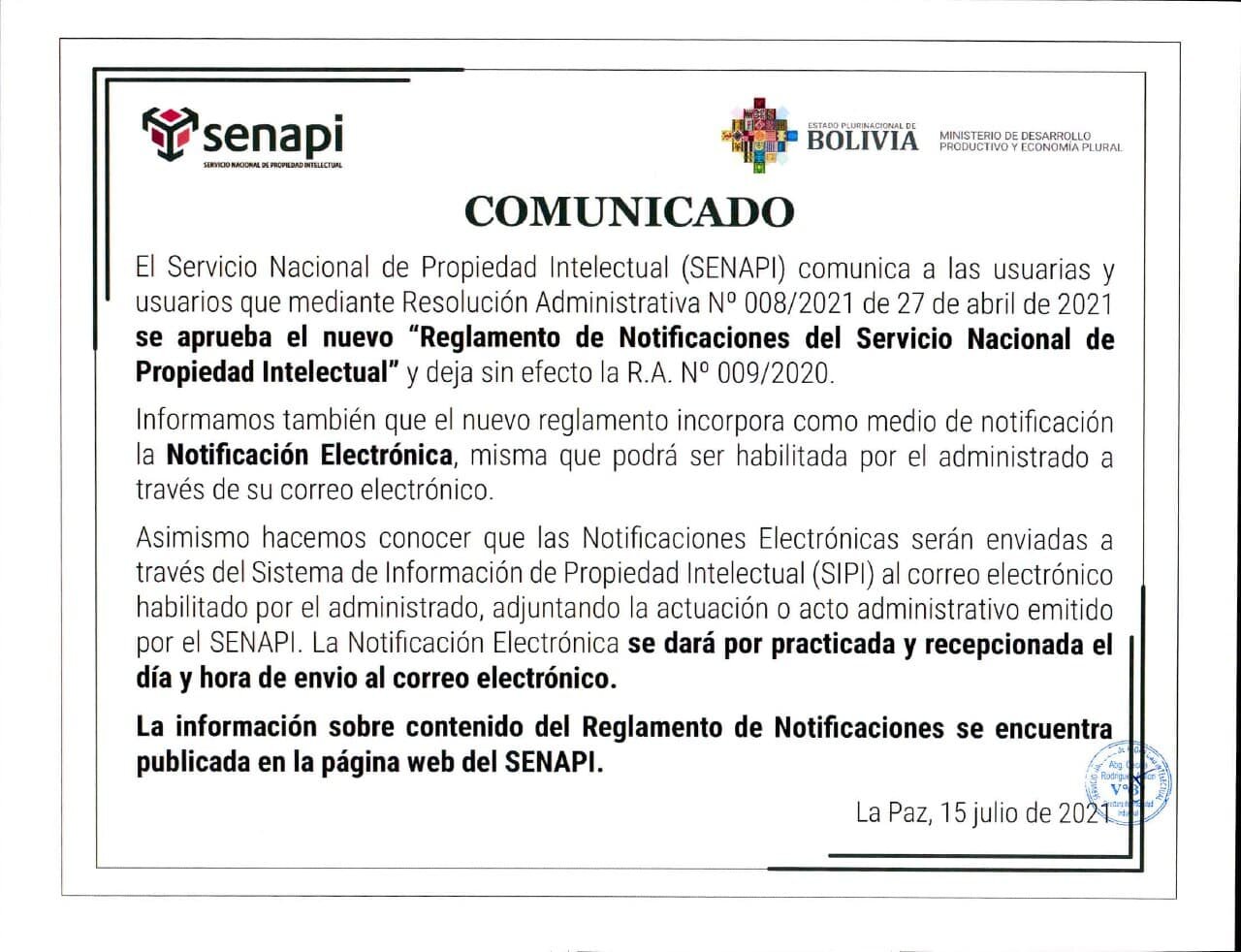 Nuevo Reglamento de Notificaciones del SENAPI