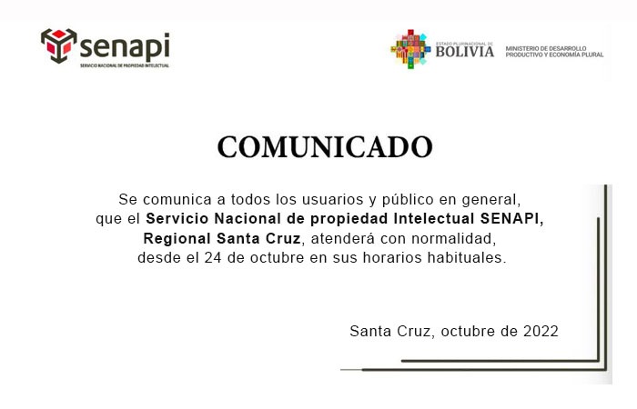 Comunicado Oficina Regional Santa Cruz -SENAPI