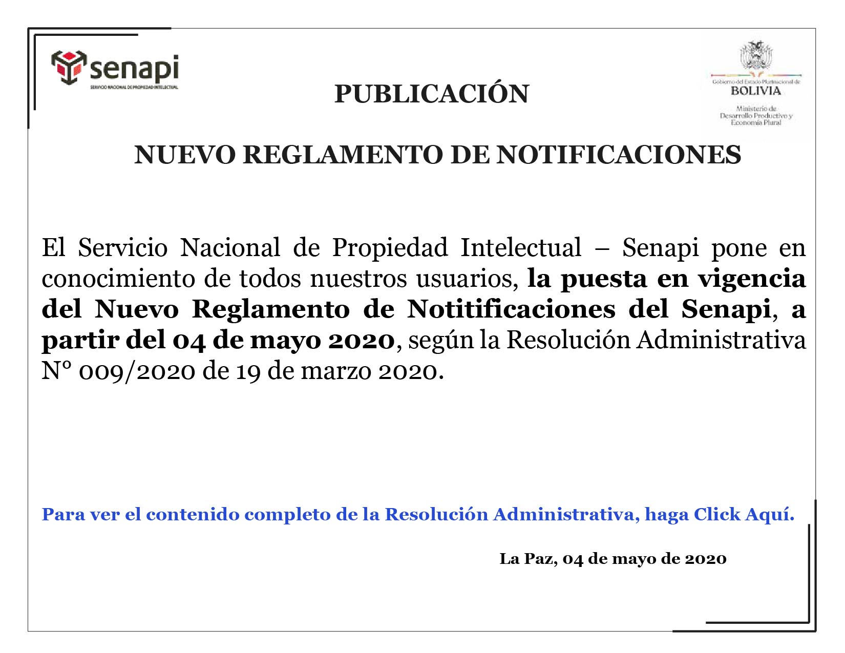 Reglamento de Notificaciones del Senapi